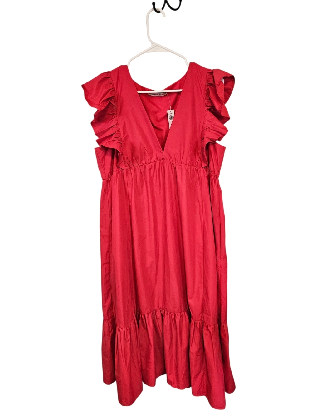 Abercrombie & Fitch Flutter Sleeve Tiered Pinky Red Midi Dress - Picture 2 of 9